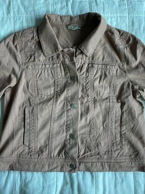 Loft Paisley Embroidered Dusty Pink Denim Jacket - L